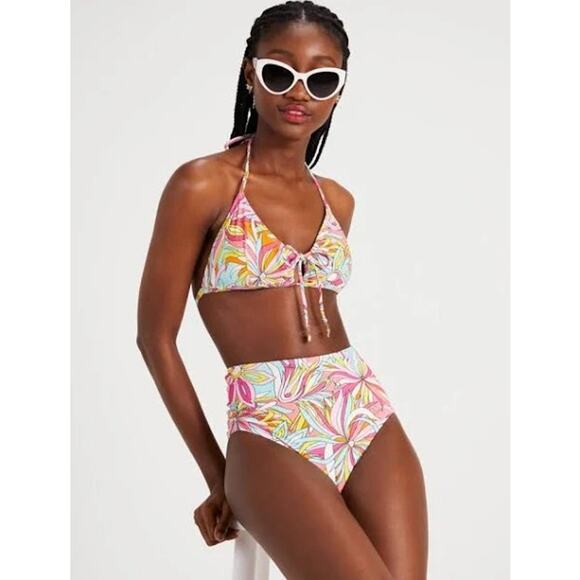 Kate Spade New York Women Multi Floral Drawstring-Front Swim Bikini Top Size XL - Picture 2 of 8